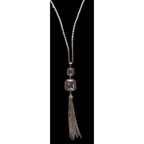 Orange And Rose Gold Brilliant Gemmed Tassel Necklace - Picture 2 of 10